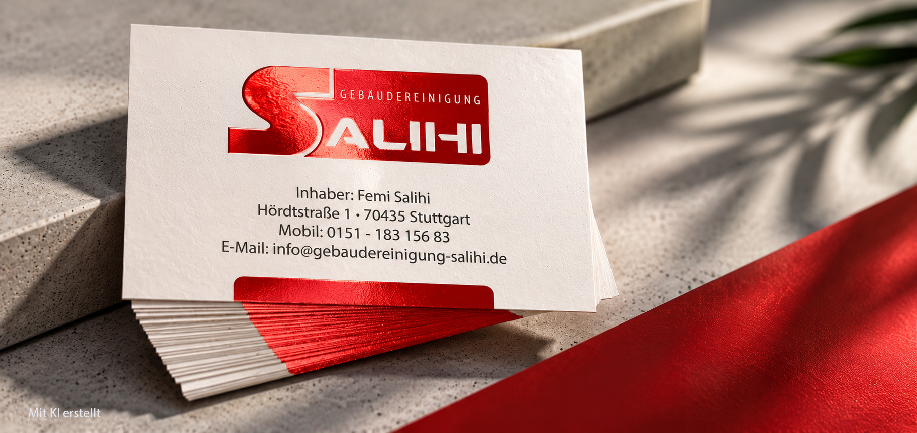 Elegante Visitenkarten mit roter Glanzfolien-Veredelung